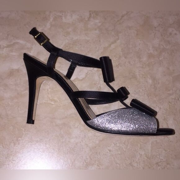 Kate Spade New York Ivy Silver Fine Glitter Black Heels Size 9 NWT - Picture 6 of 14